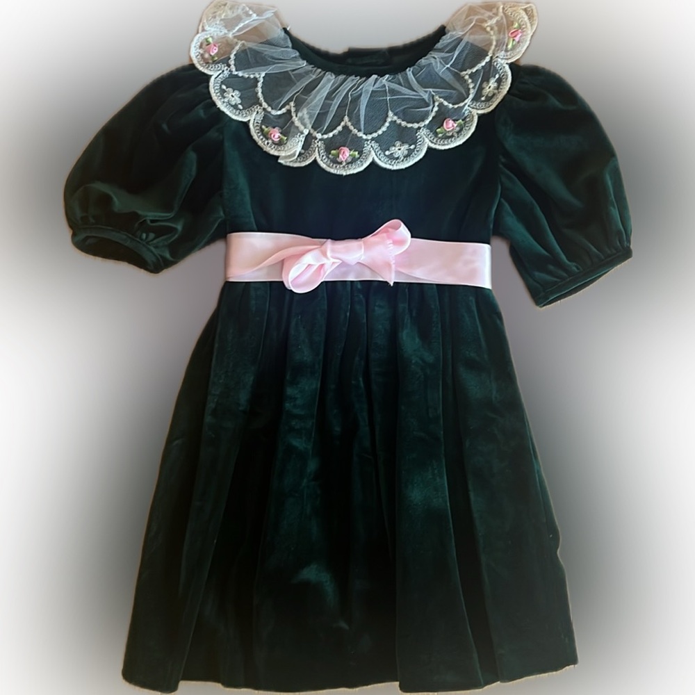 Bonnie Jean New York vintage little girls kids  dress green pink flowers